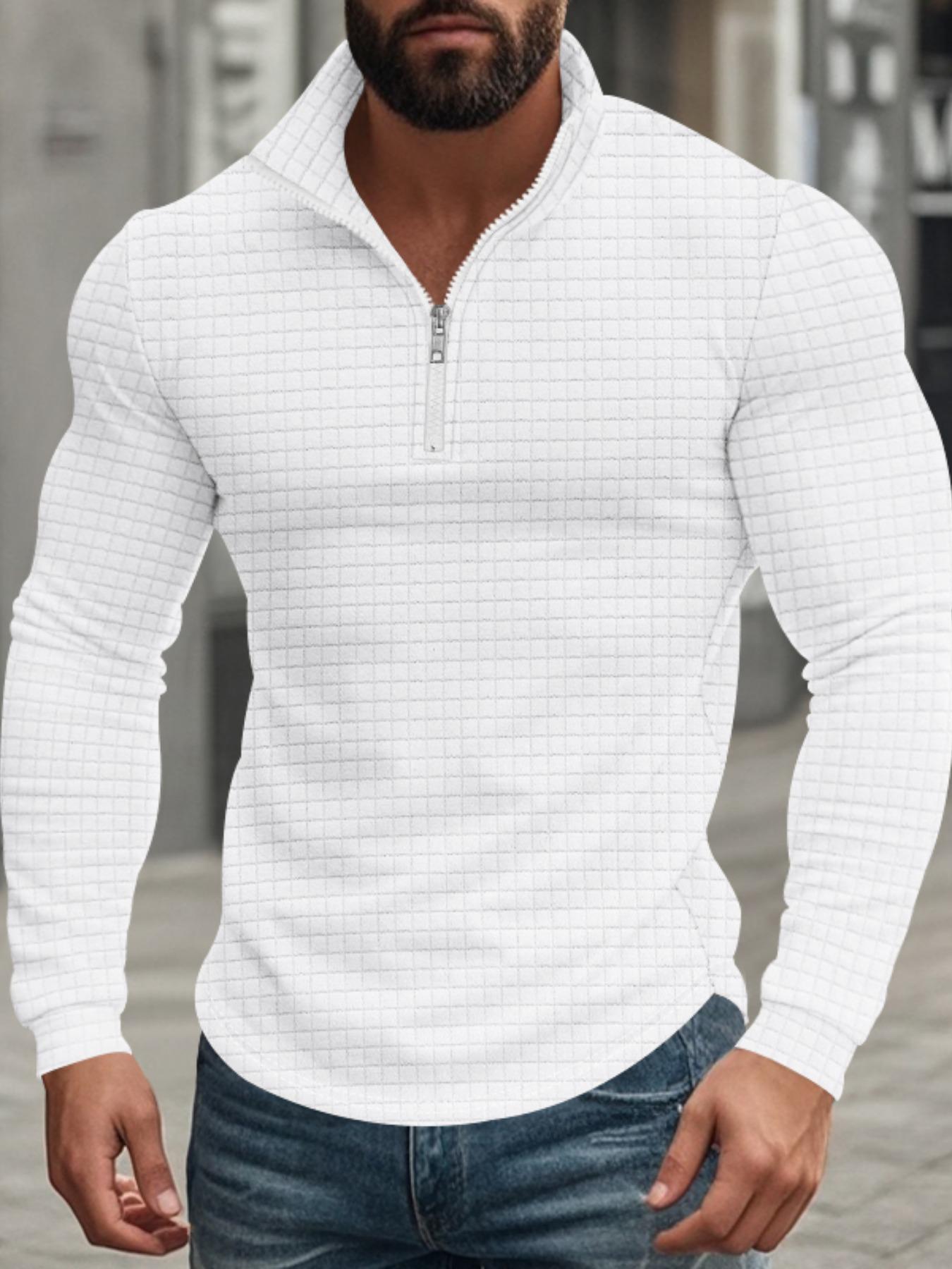 Men's Regular Fit Solid Zip Up Stand Collar Sweatshirt, Casual Long Sleeve Pullover for Spring & Fall, Fashion Men's Top for Daily Wear