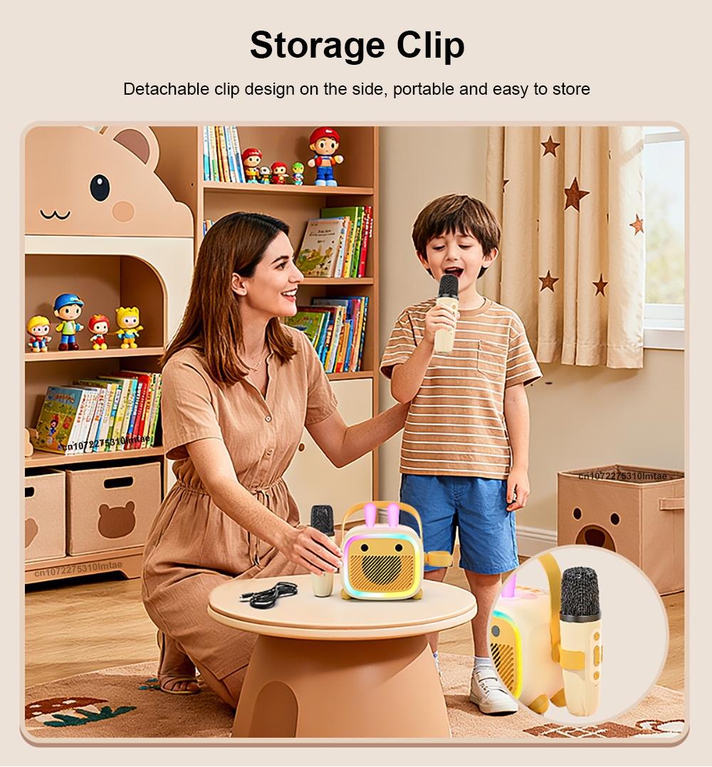Wireless Karaoke Speaker with 2 Microphones, Portable Bluetooth-compatible Speaker with LED Light, Wireless Speaker for Home Party & Family Fun