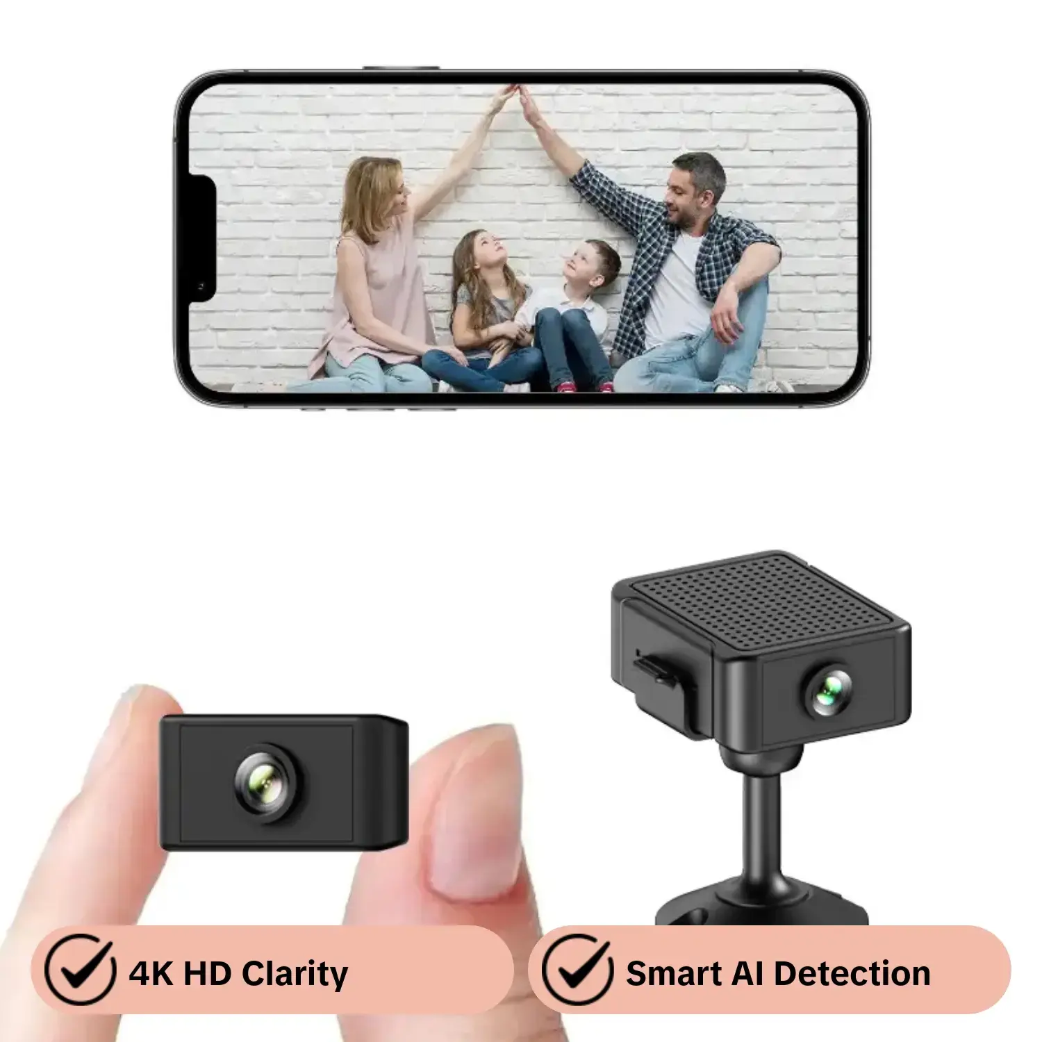 Mini WiFi Security Camera, Home Surveillance Camera, 4K HD Night Vision, USB Powered, Smart Ai Motion Detection, iOS Android APP, No Installation Needed, Wireless Nanny Cam, WiFi Indoor Camera
