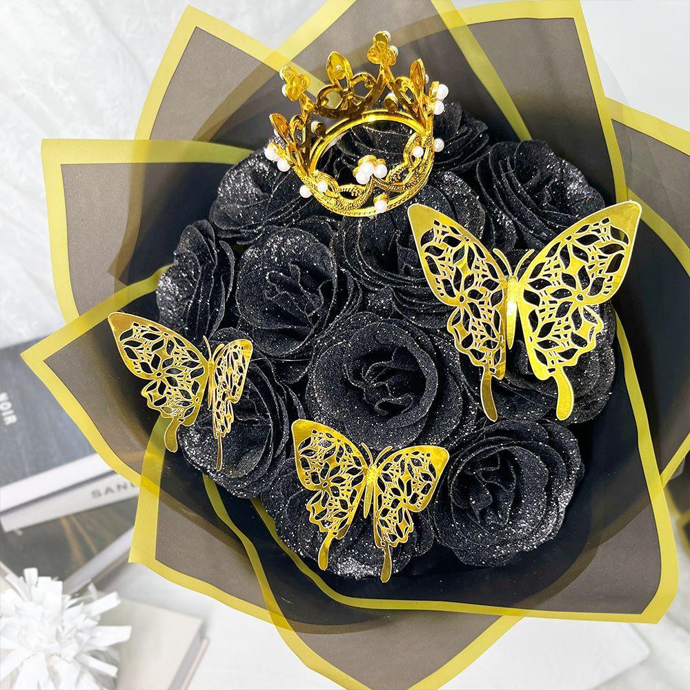 24/36 Pcs Glitter Roses Bouquet DIY Fake Flowers Set with 3D Butterflies Crown Alphabet Stickers Ribbon Mother's Day Gift for Mom Girlfriend Wife Women Valentine's Day Birthday Engagement Wedding Anniversary Graduation Gift TikTok Viral Aesthetic Craft