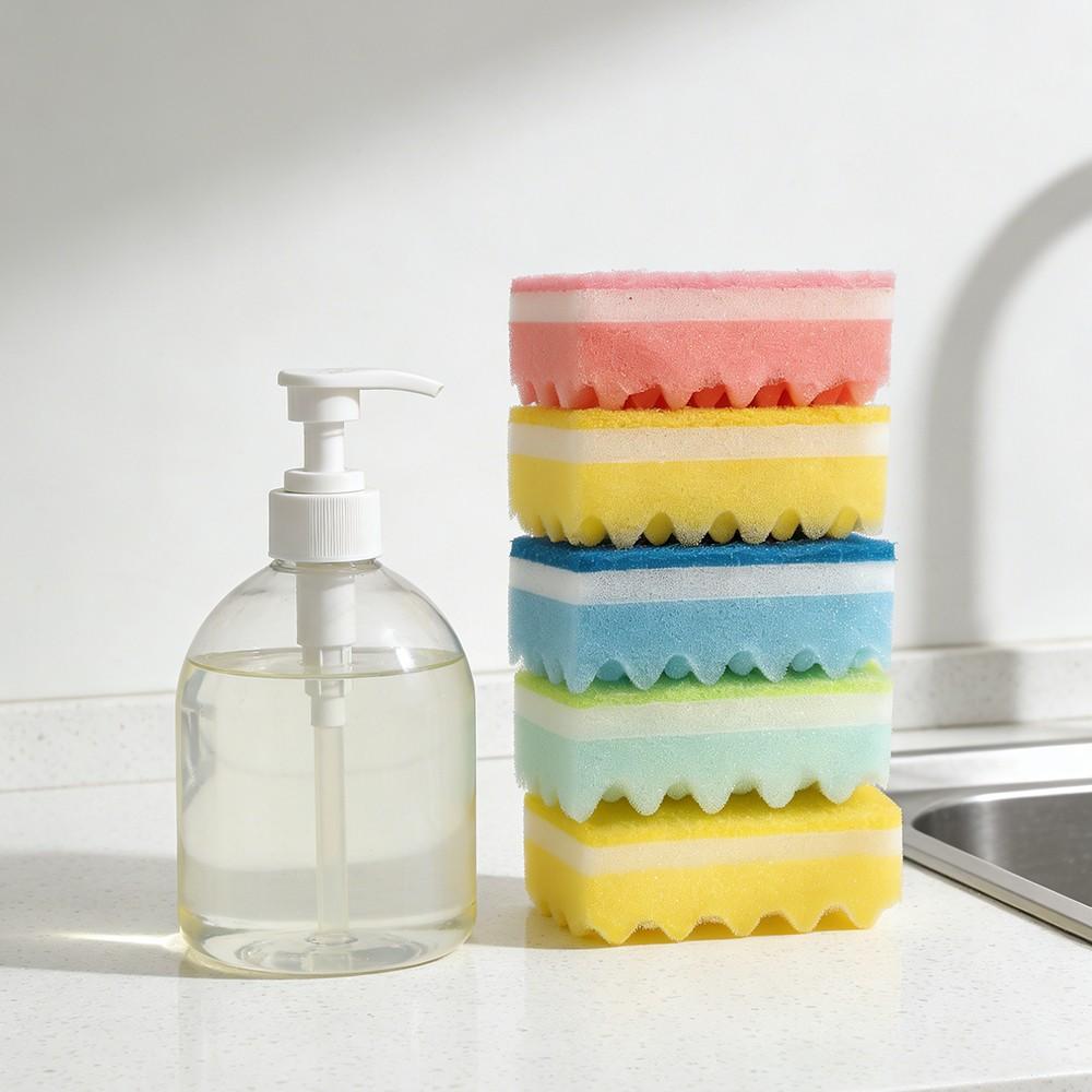 Wave Edge Cleaning Sponge Set, Soft Non-Scratch Kitchen Sponges, Deep Clean Oil Stains, Simple Fresh Design, Daily Household Use