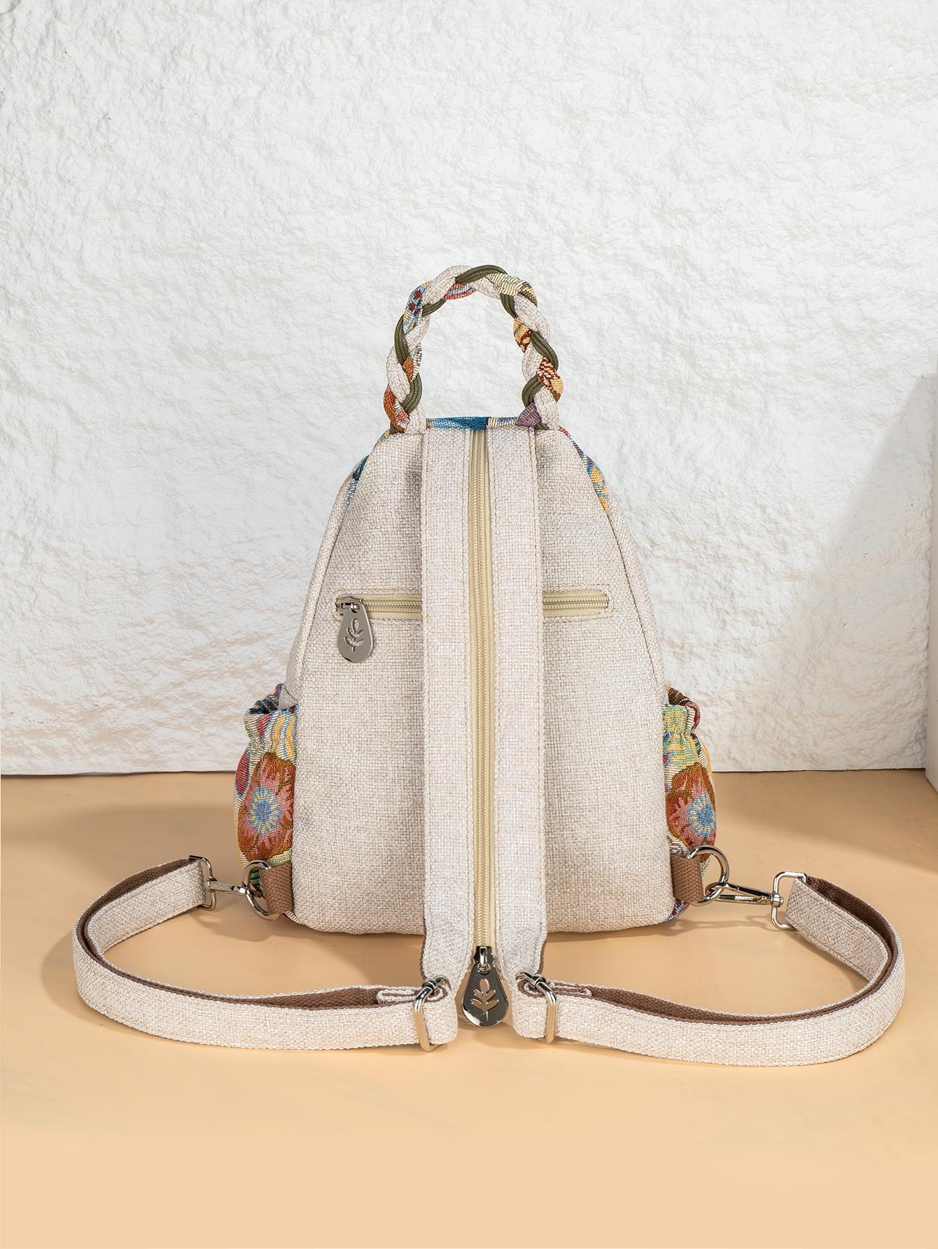 Boho Style Handmade Leaf Beaded Flower Backpack, Multi-Layer Flip Cover Chest Bag, Original Design Two-In-One Shoulder Bag, Stylish Casual Daypack