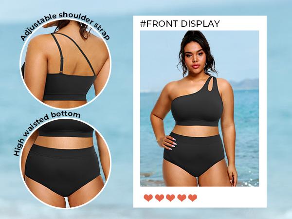 Tempt Me Womens Plus Size High Waisted Bikini Two Piece One Shoulder Swimsuit Keyhole Bathing Suits