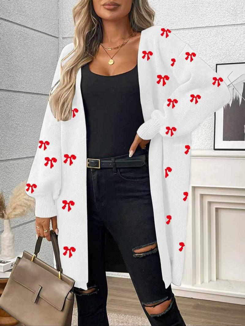 Women's Plus Size Loose Fit Cute Bowknot Casual Cardigan, Perfect for Autumn & Winter