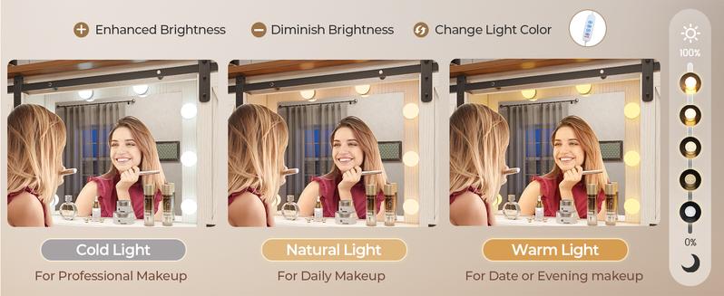 Sikaic Farmhouse Makeup Desk with Power Strips, Vanity Table with Sliding Barn Door and 5 Drawers, Dressing Table, White Furniture Organize Storage Bedroom