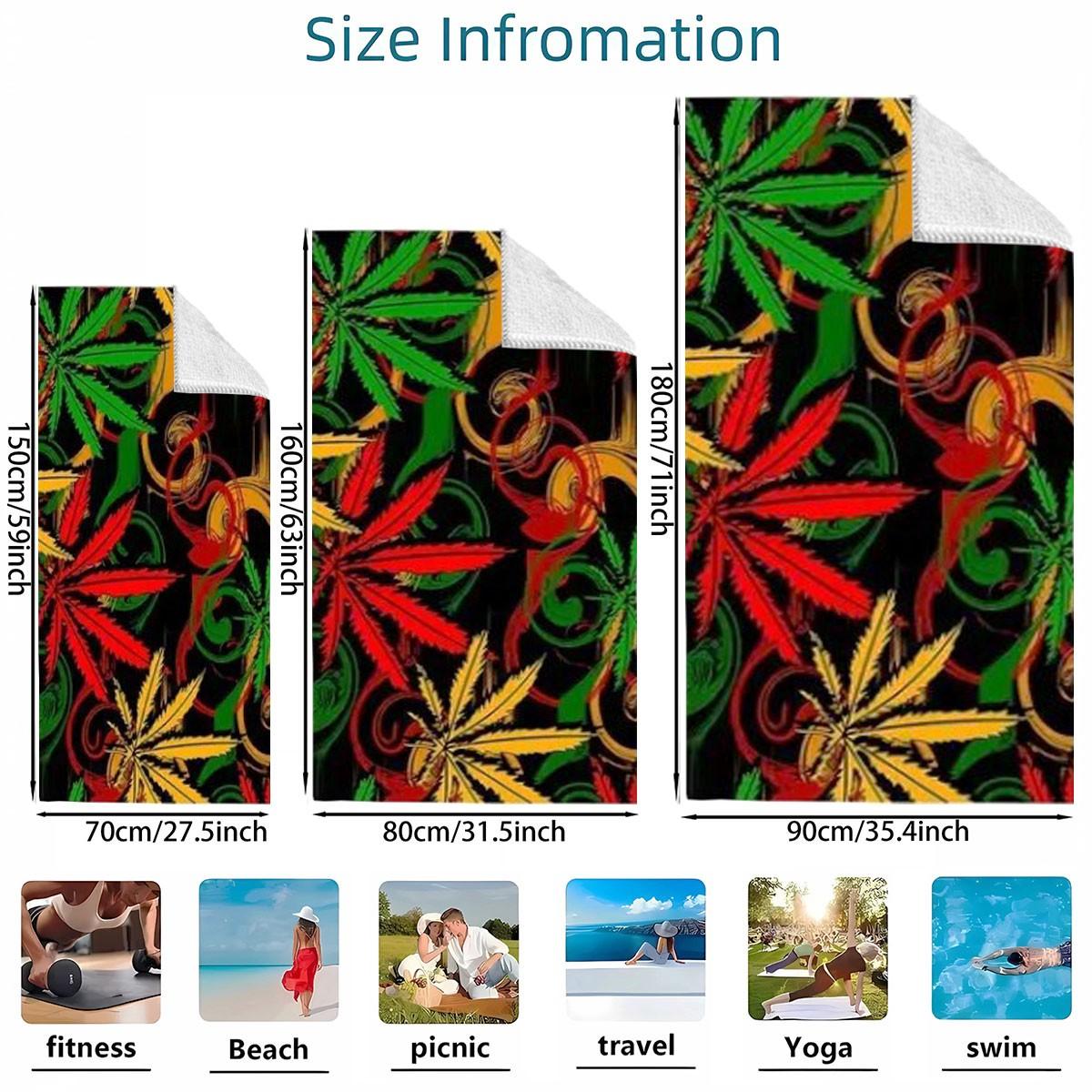 Rasta Leaf Pattern Beach Towel, Personalized Trendy Quick-Dry Bath Towel, Stylish and Comfortable Beach Accessory