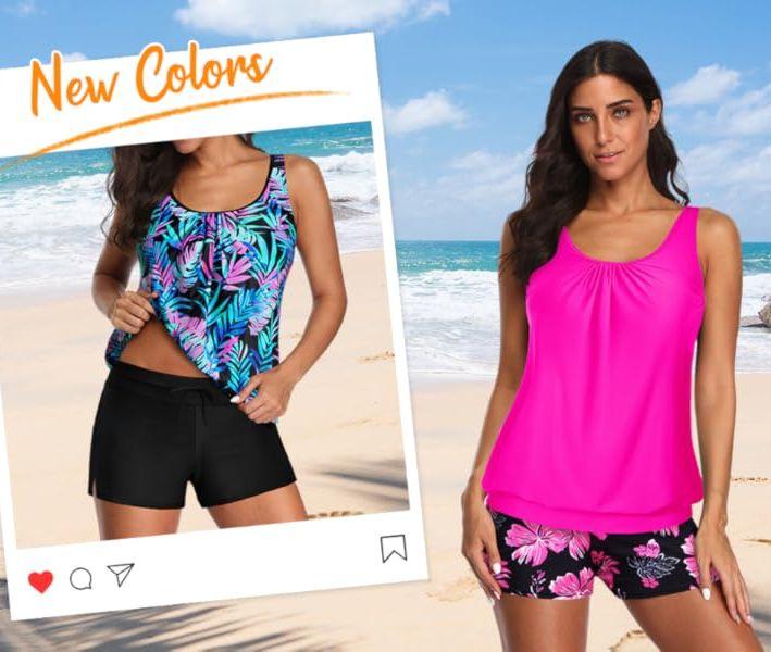 Aqua Eve Two Piece Women's Tankini Swimsuits Blouson Swim Tank Top with Shorts Modest Bathing Suits dealsforyoudays