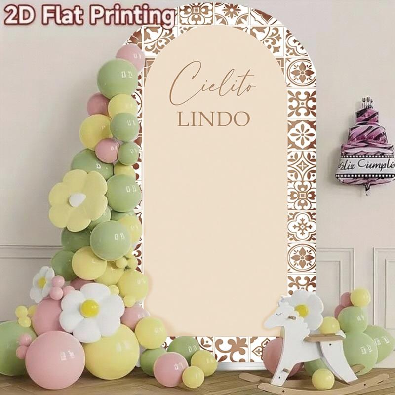 Beige Mexican Cielito Lindo Birthday Party Baby Shower Wedding Cover Double-Sided Chiara Arch Background Decor Backdrop