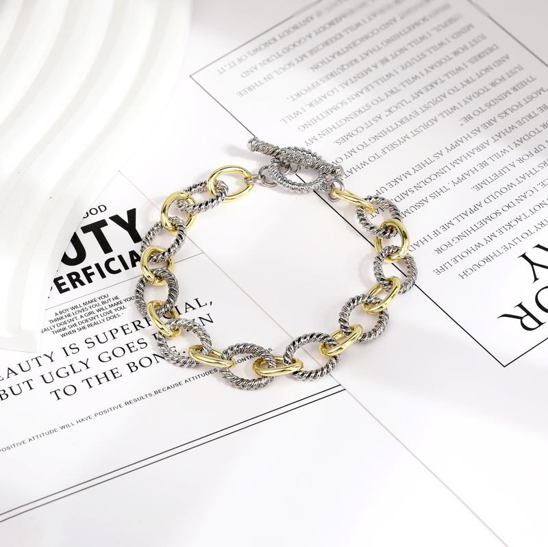 Aprilery Two-Tone Textured Chain Jewelry Set – Classic Link Necklace and Bracelet for Women