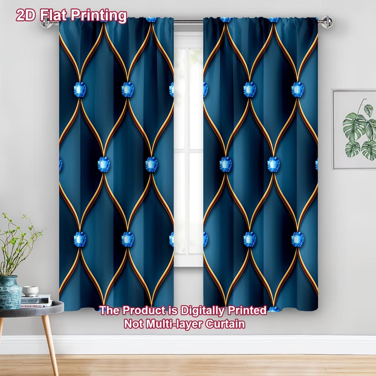 2 pieces / set of dark blue Nordic-style crystal-pattern curtains, 3D digital printed curtains, lightweight and ventilated, suitable for comfortable bedrooms, stylish offices, fashionable kitchens, cozy living rooms and peaceful study rooms