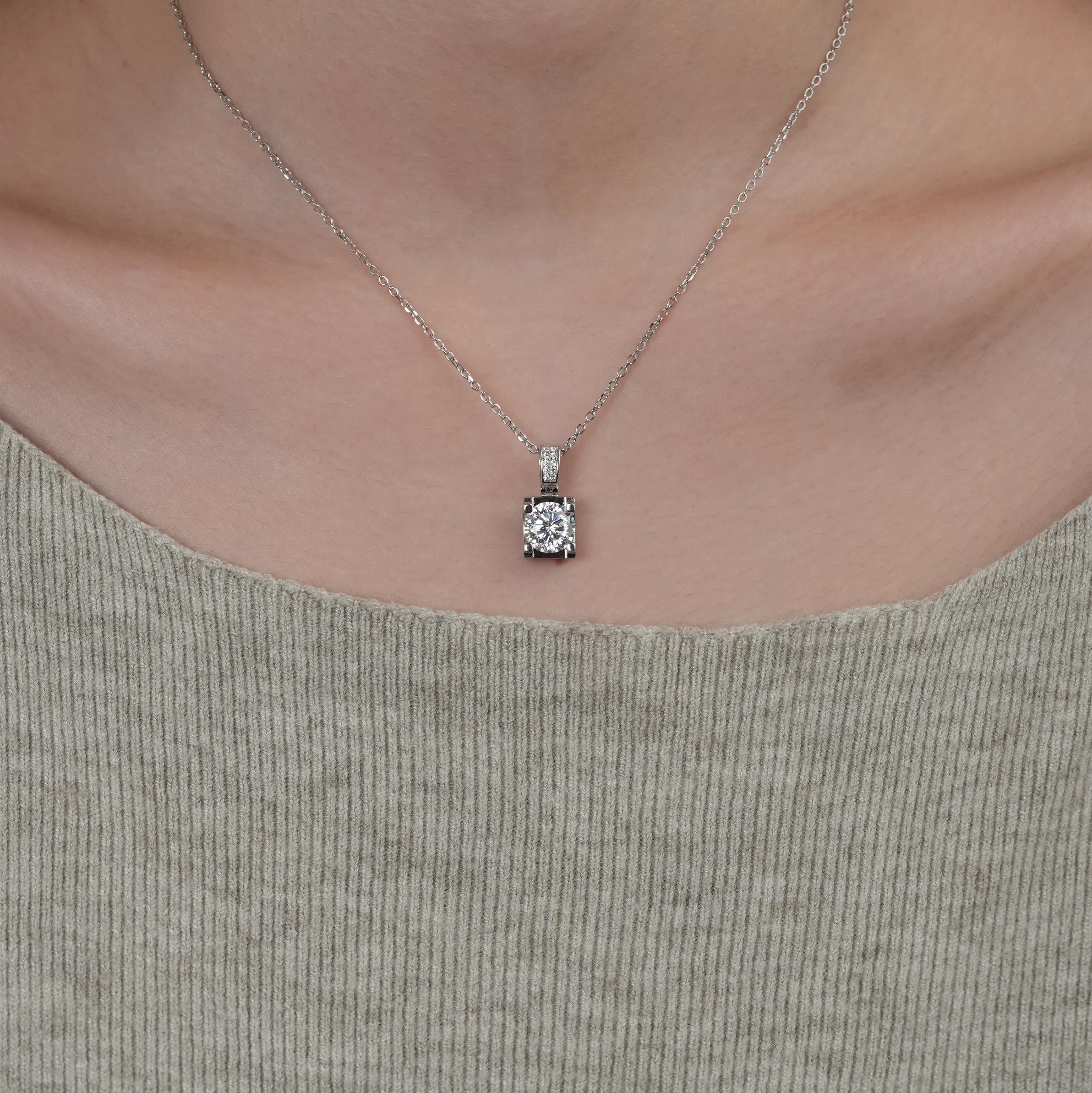 【#22 Classic】4-Prong Solitaire Brilliant Floating Synthetic Moissanite Necklace in 925 Sterling Silver