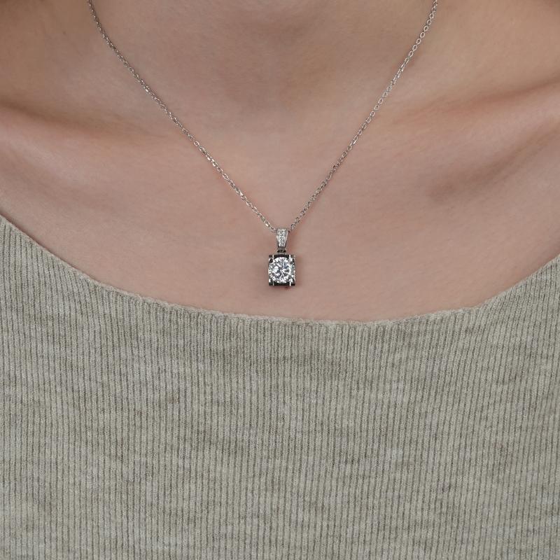 【#22 Classic】4-Prong Solitaire Brilliant Floating Synthetic Moissanite Necklace in 925 Sterling Silver