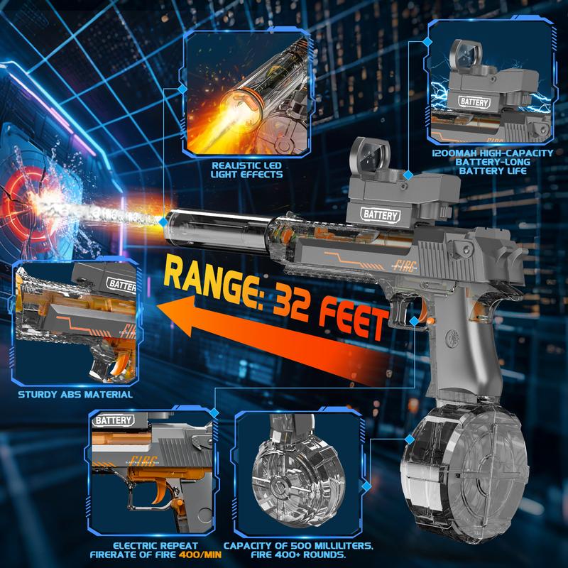 Electric Water Gun for Kids Adults - Automatic Squirt Gun With up to 32 Ft Long Range, Summer Outdoor Beach Swimming Pool Party Super Soaker Toys, Gift for Kids Age 8 9 10 11 12 Years Old Boys