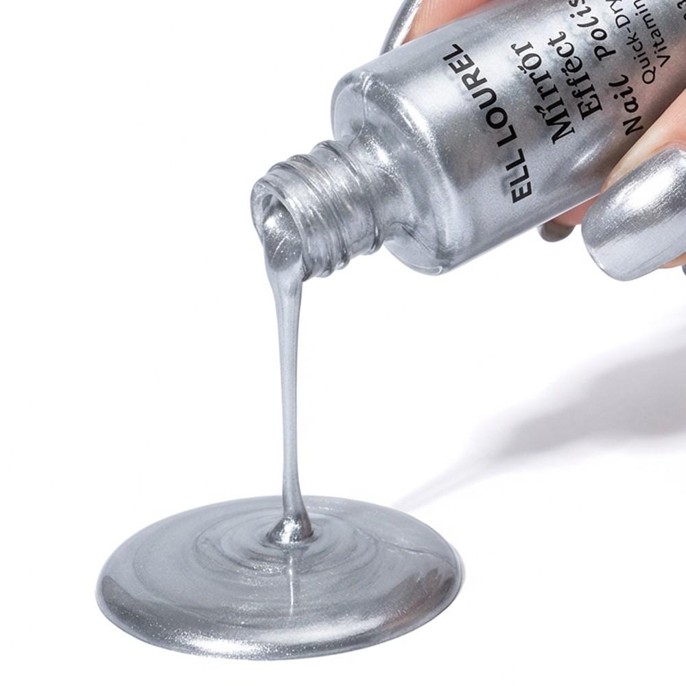 ELL LOUREL Mirror Effect Nail Polish, 10ml Silver Quick-Dry Vitamin-Infused Nail Varnish, Alcohol-Free, Long-Lasting High Gloss, Top Coat Required for Ultimate Mirror Shine, Ideal for Parties, Holidays & Special Occasions, Perfect Nail Gift, 0.34fl.oz