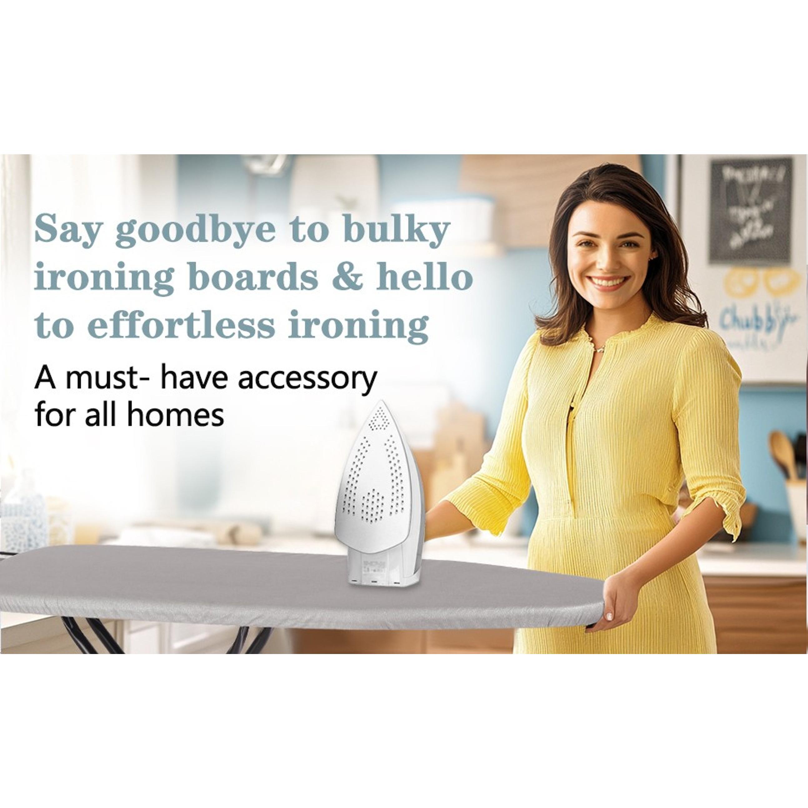 Deluxe Full-Size Ironing Board - Smooth Silicone Heat-Resistant Cover, Thick Felt Pad, Heavy Sturdy Legs, Lightweight Foldable Design, Built-In Hanger (L-Grey)