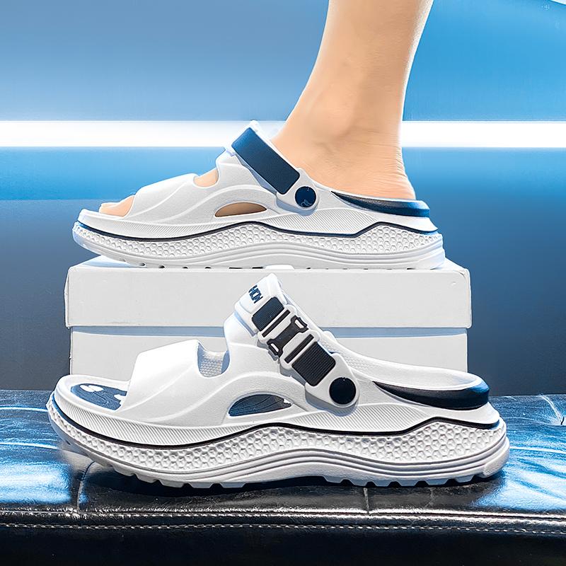 Men's Outdoor Beach Slippers, Thick Sole Height Increase Anti-Slip Eva Cushioning, One-Click Comfort Trendy Home Wear