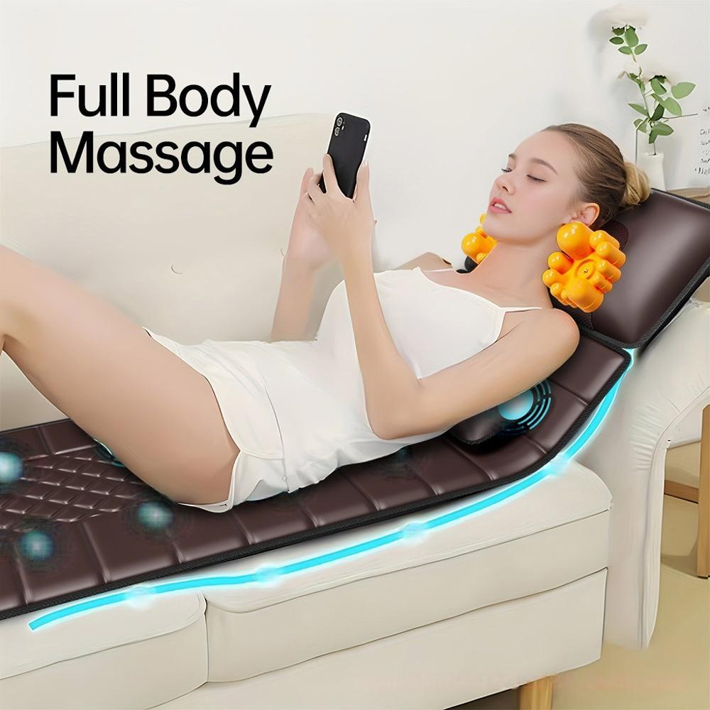 Full Body Massage Mat with Heat Foldable Back Massager for Neck Shoulders Waist Back & Legs Relaxing Massage Pad Best Gift for Birthday & Holidays