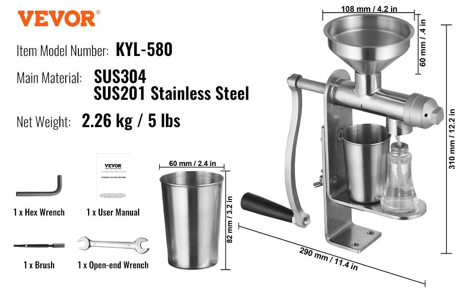 VEVOR Manual Oil Press Machine, Stainless Steel Oil Extractor Machine, Detachable Oil Presser for Effortless Cleaning, Household Oil Expeller for Pressing Peanuts, Sesame Seeds, Rapeseed, Tea Seeds