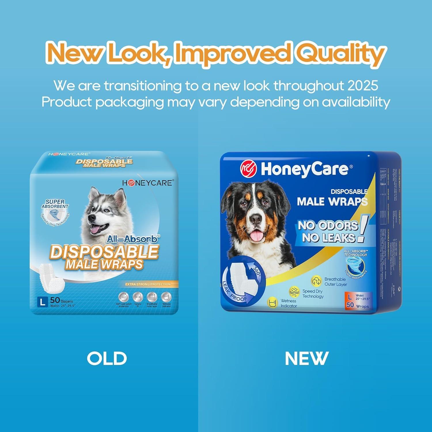 [C] HoneyCare Disposable Female Male Dog Diapers Wraps with 360 Degree Leak-Proof Protection Breathable Outer Layer Pee Guard for Training Supplies Super Absorbent No Odors No Leaks