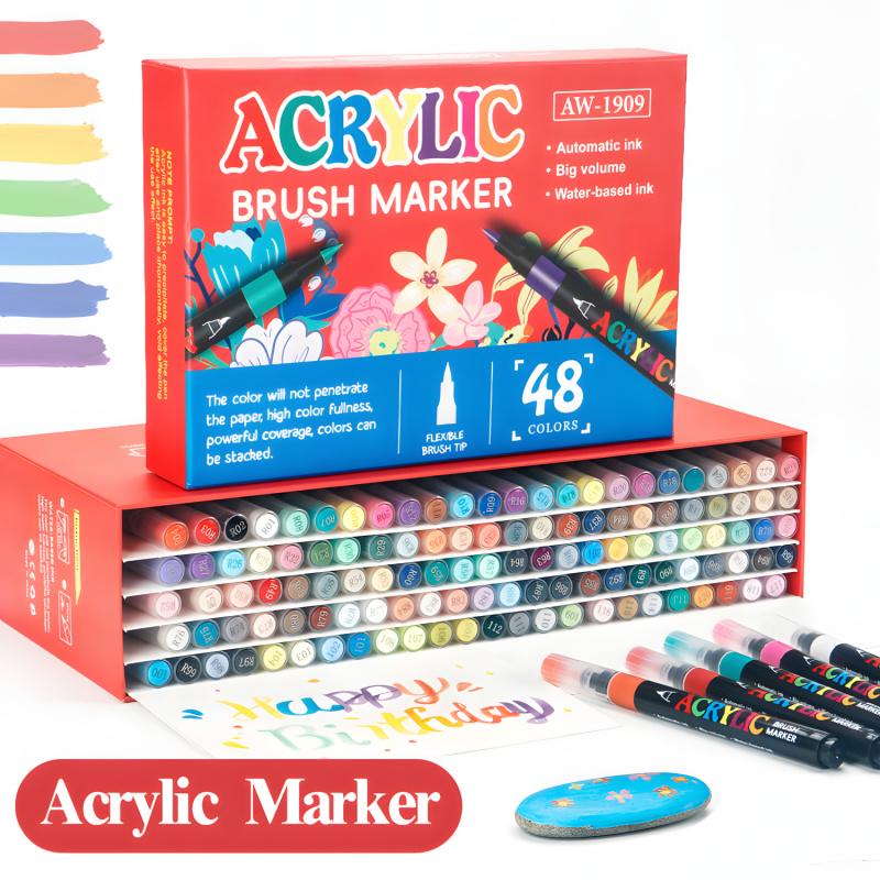 Acrylic Paint Pens Markers,Soft Brush Tips - Quick-Dry Professional Art Markers for Rock Painting, Canvas, Wood, Glass, Ceramic, Fabric, Plastic, Egg & Scrapbook. Paint Markers