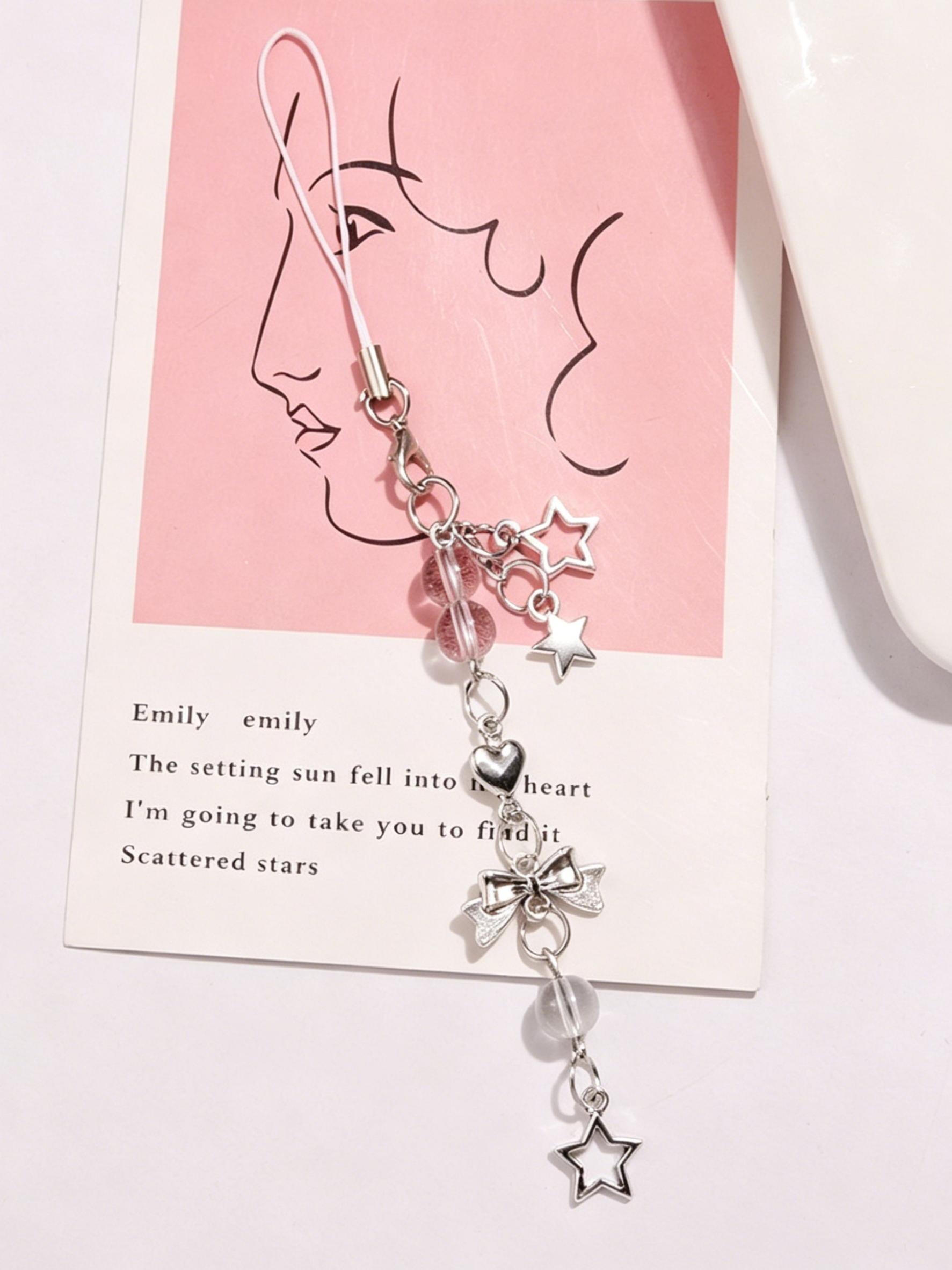 Sweet Bow Phone Chain, Heart Star Metal Keychain, Bag Pendant, Crystal Fringe Charm, Simple Multi-Functional Accessory