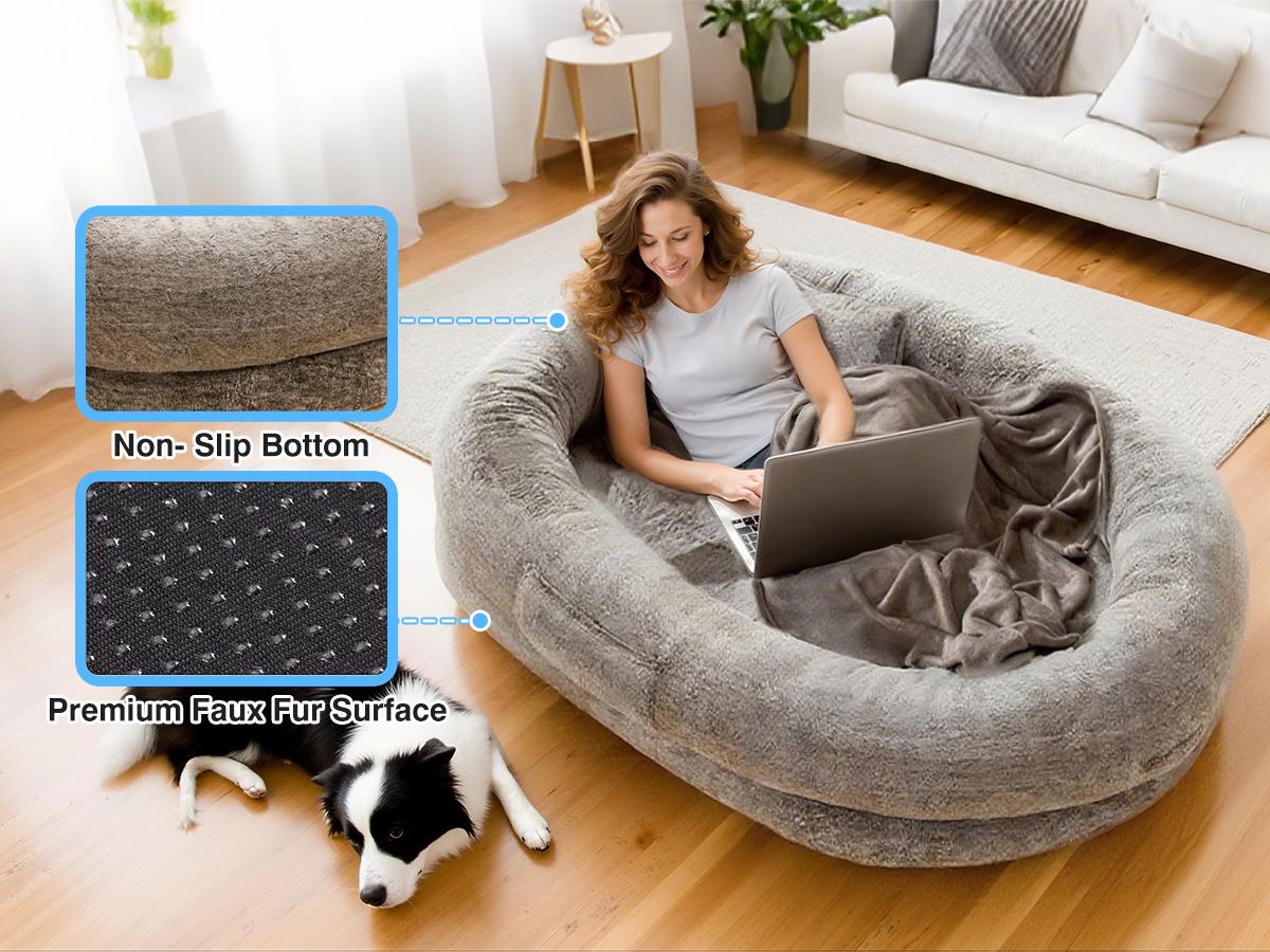 Cozy XL Human Dog Bed for Adults & Pets – Faux Fur Lounger with Pillow & Blanket, Washable Orthopedic Sofa for Deep Sleep & Relaxation – Perfect Gift for Pet Lovers tictok  shop contemporary easy care s greensboro furniture Coachella-mothersdaygift tiktok