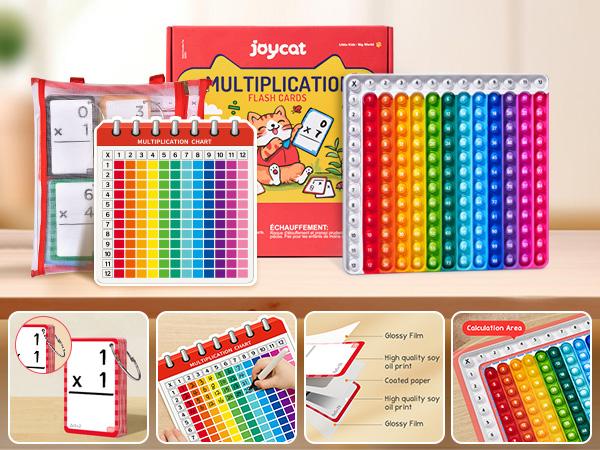 JoyCat Math Fidget Toys, Math Game with Addition, Subtraction, Multiplication, Division Flash Cards or Time Table, Math Flash Cards + Pop Fidget Chart