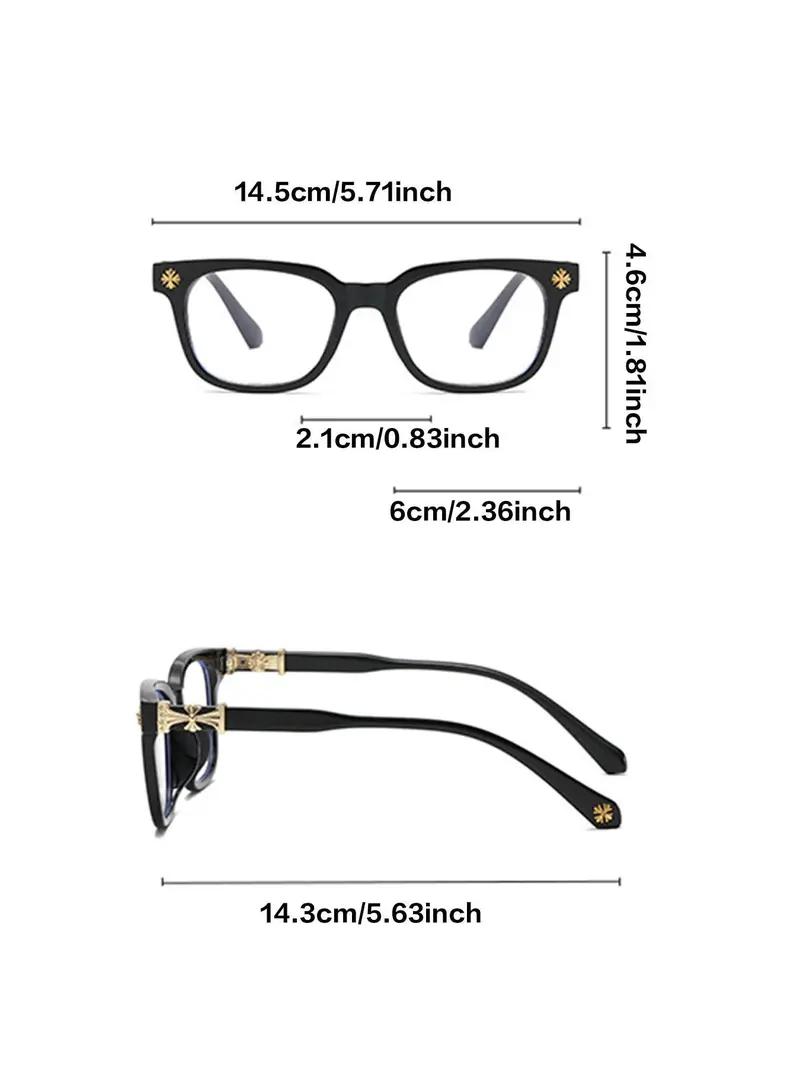2 PCS Fashion Square Frame Blue Light Glasses, Cross Flower Rivet Design, Ultra-Light Frame, Retro Street Style, Unisex Computer Phone Eyeglasses, Fashionable Frames Glasses