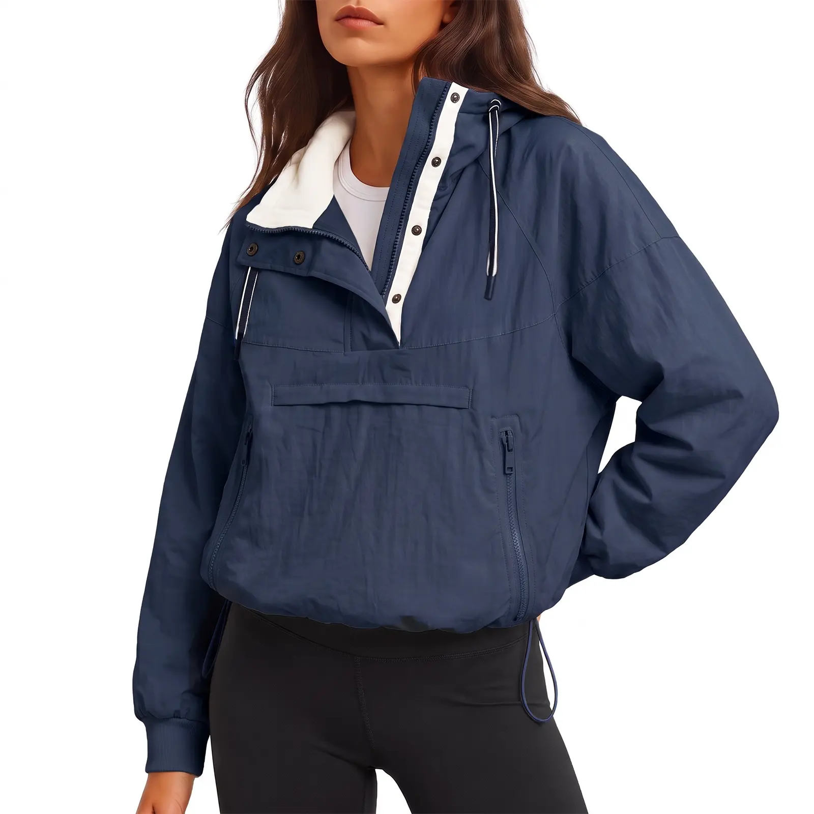 Aoysky Women’s Fleece Lined Anorak Jacket, Half Zip Hooded Pullover Windbreaker, Lightweight Warm Outerwear with Pockets