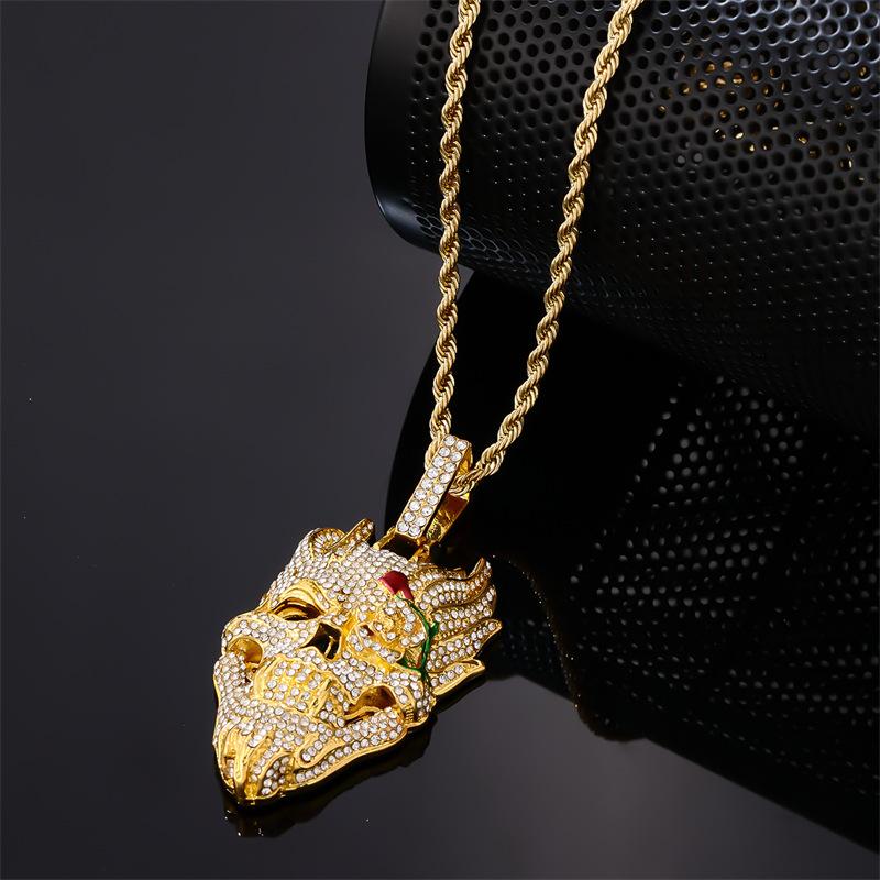 Halloween Skull Hip Hop Necklace Exaggerated Diamond Pendant Cuban Chain Trendy Personalized Accessory for Men Women Gothic Jewelry Gift