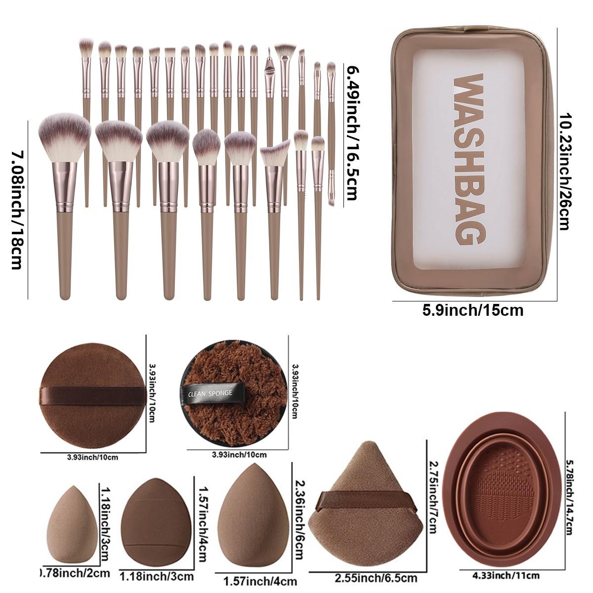 44-Piece Makeup Tool Set, Includes 25 Brushes, Waterproof Cosmetic Bag, Sponges, Puffies, Face Cleanser Sponge, Brush Cleaner