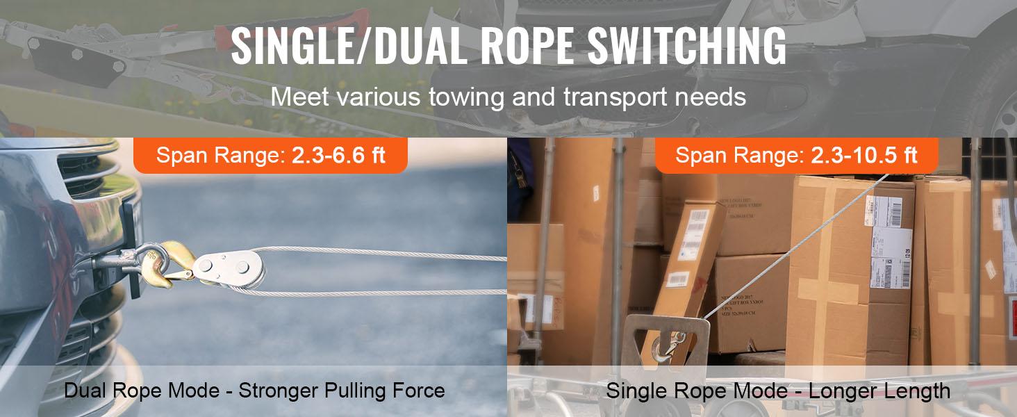 VEVOR Come Along Winch, 4 Ton (8, 818 lbs) Pulling Capacity, 10 ft Steel Cable, 3 Hooks, Heavy Duty Ratchet Power Puller Tool with Dual Gears, Automotive Hoist Cable Puller Ideal for Vehicle Rescue