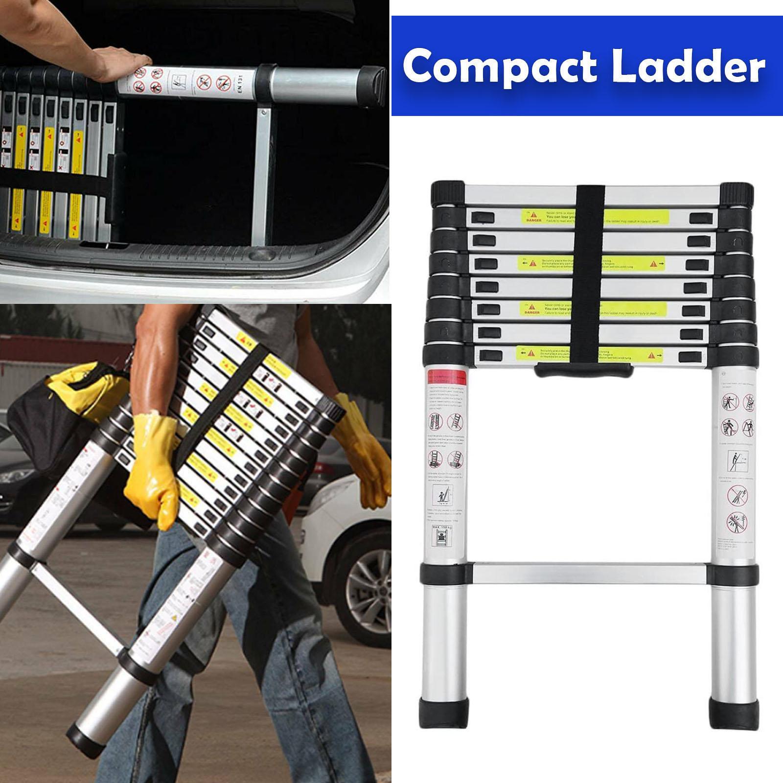 8.5FT 2.6M Telescoping Ladder Aluminum Multi-purpose Extension Ladder EN131 Standard, 330lbs Load, Portable Folding Ladder, 8 Steps, Easy to Collapse Space Saving, with Anti-Slip Feet