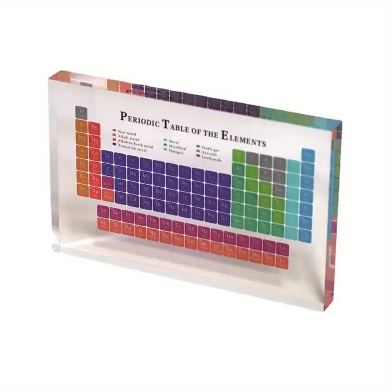 Acrylic Periodic Table Display Block, Educational Chemistry Teaching Tool, Color-Coded Atomic Data, Ideal Gift for Students & Teachers
