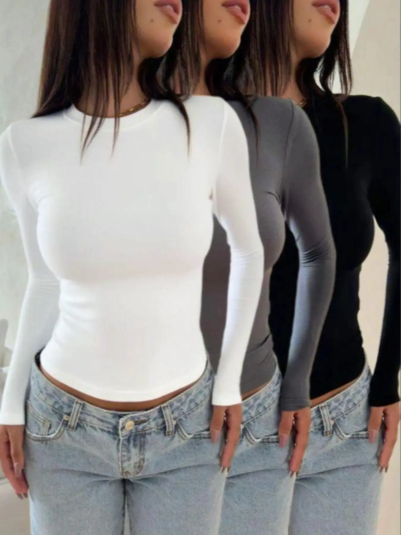 【Black Friday】Women's Fashion Long Sleeve Fitted T-Shirt, Versatile Casual Wear for All Seasons, Comfortable and Stylish, Perfect for Spring, Summer, Fall & Winter