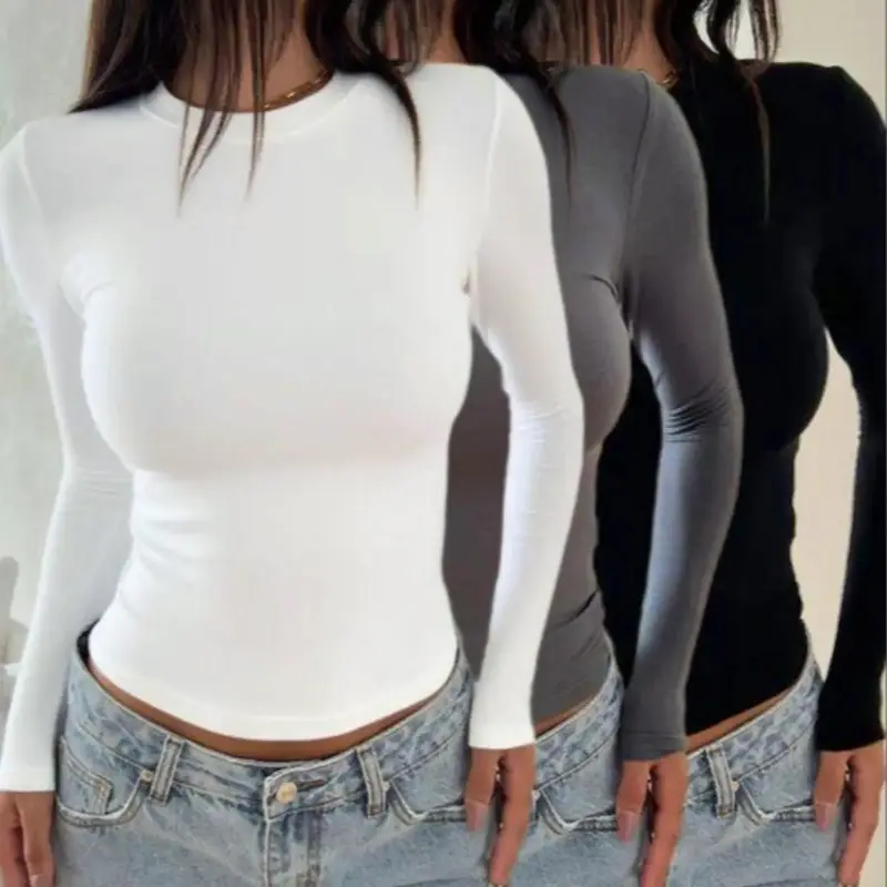 【Black Friday】Women's Fashion Long Sleeve Fitted T-Shirt, Versatile Casual Wear for All Seasons, Comfortable and Stylish, Perfect for Spring, Summer, Fall & Winter
