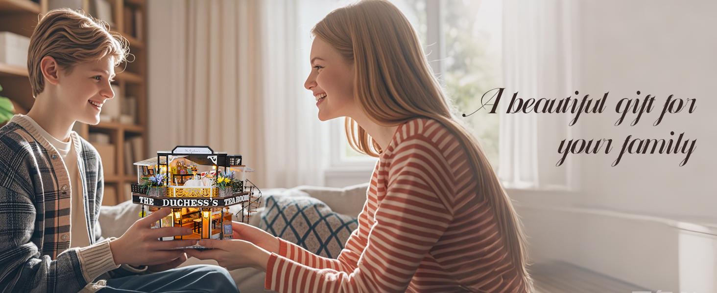 CUTEBEE DIY 3D Dollhouse Kit The Duchess's Tea Room – Miniature Wooden Tea House with Furniture, Dust-Proof and Handmade Decor | Holiday, Christmas and Black Friday Gift