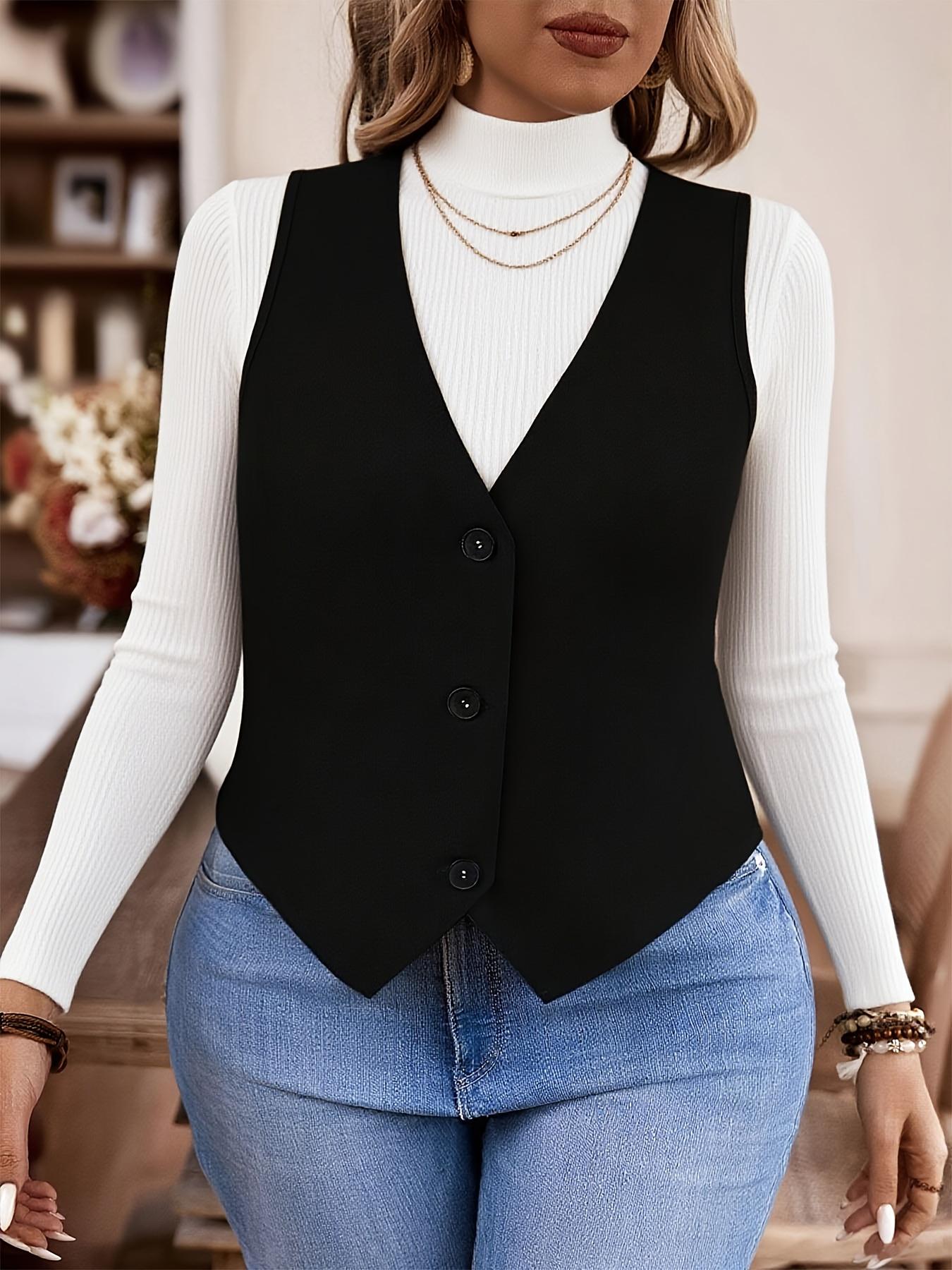 Plus Size Women's Layered Wear Slim Fit Knitted Short Vest Jacket Womenswear, Casual Basic Fashion Fitted Outerwear for Spring & Fall Seasons