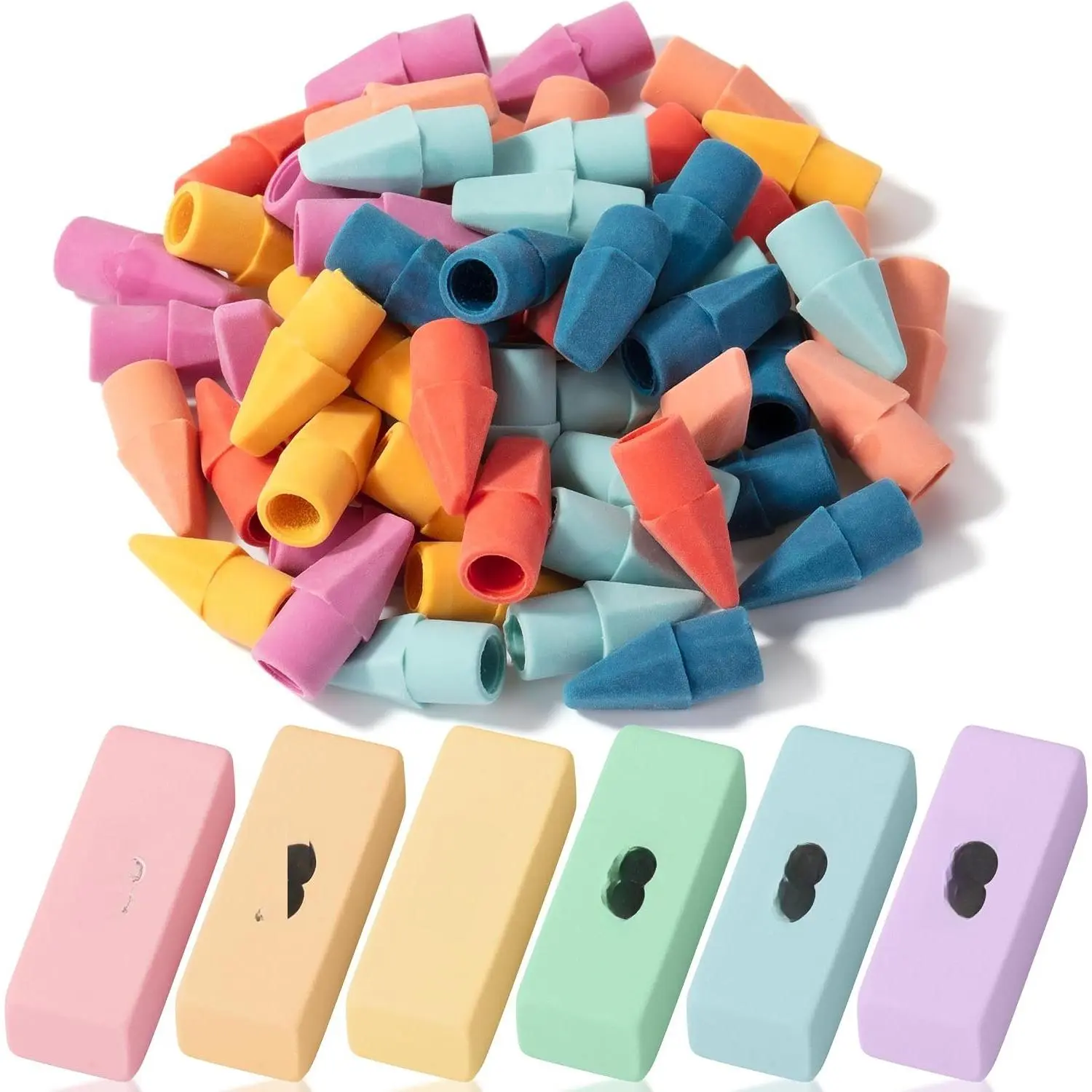 - School Eraser Combination Set, 66 Pack, Colorful | Latex Free Erasers for School, Office, Art Sketching, Homework, Exams, Clean Smudge-Free Correction