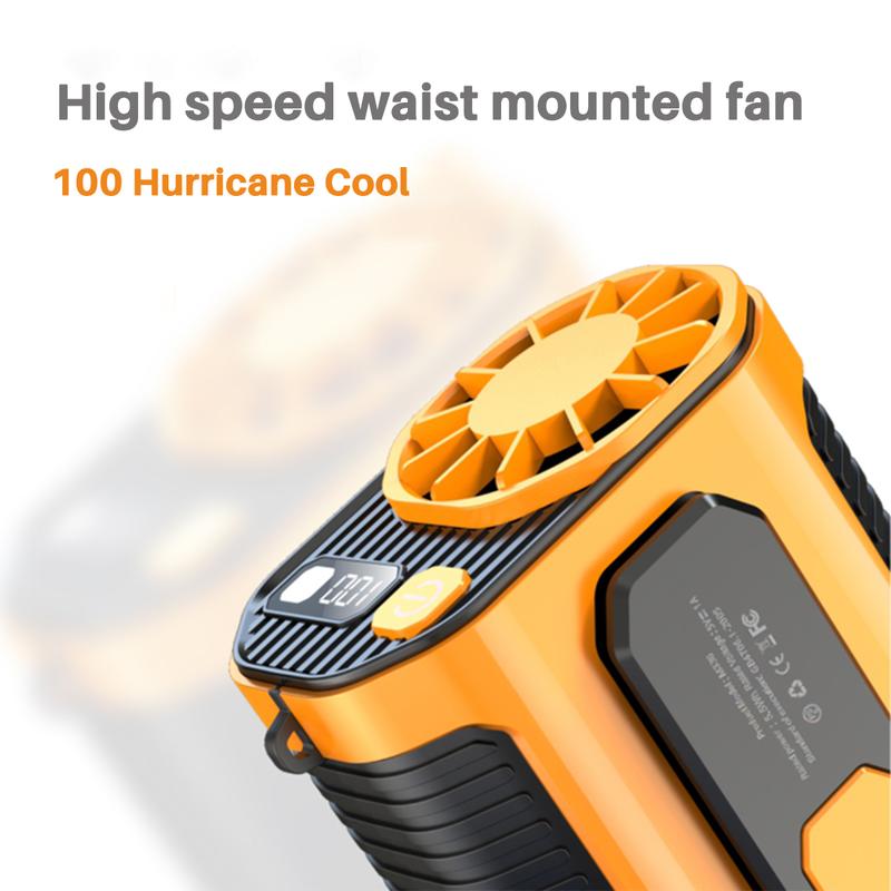 Portable Waist Fan Under Shirt Rechargeable 5000mAh Powerful Wind for up to 24 Working Hours Personal Cooling Fan Mini Hands-Free Fan With Flashlight for Outdoor & Travel Orange