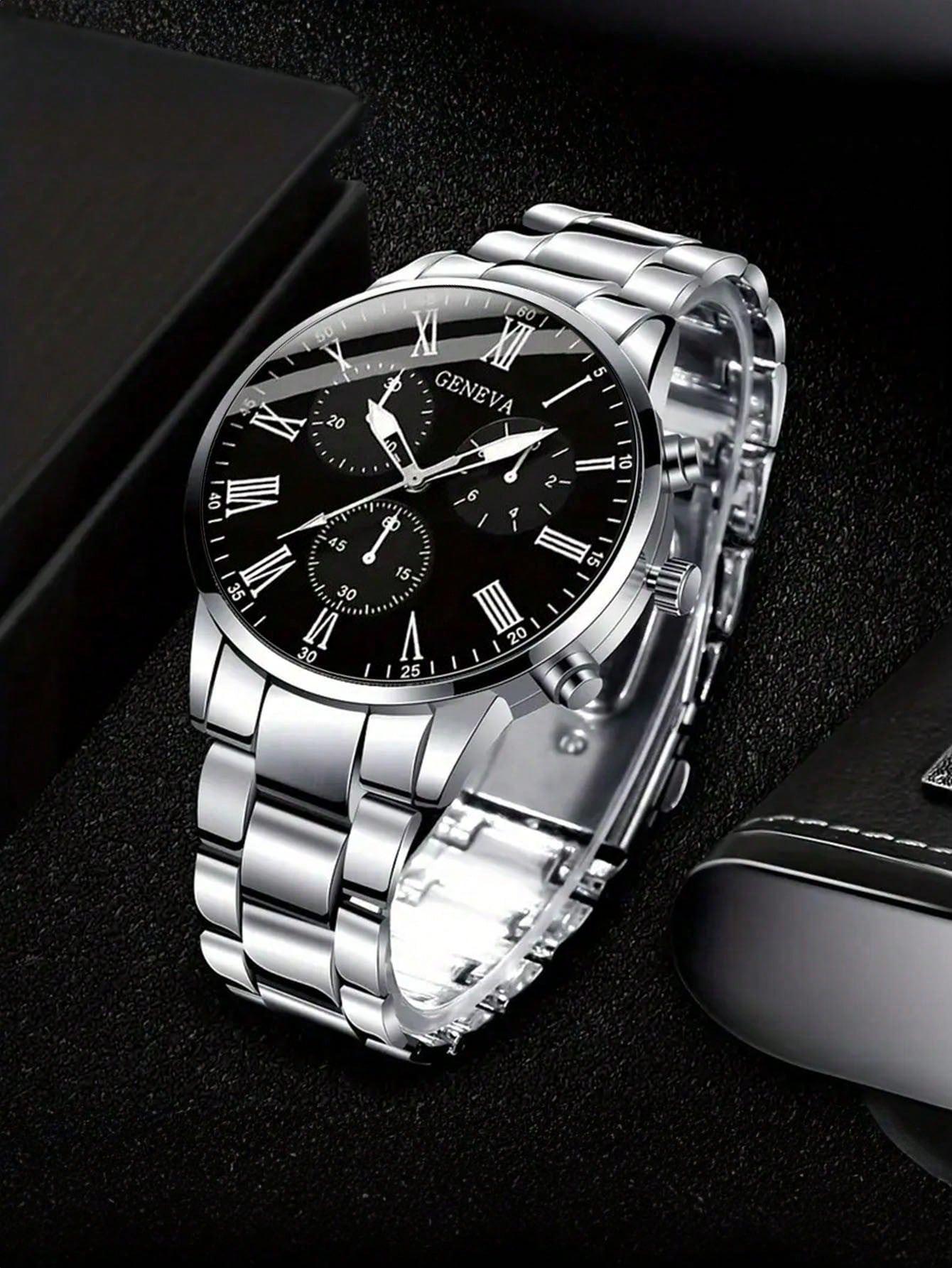 3PCS Men's Stainless Steel Strap Fashion Business Style Quartz Watch, Suitable For Daily Decoration, Holiday Gifts, Fashionable Stylish Watch