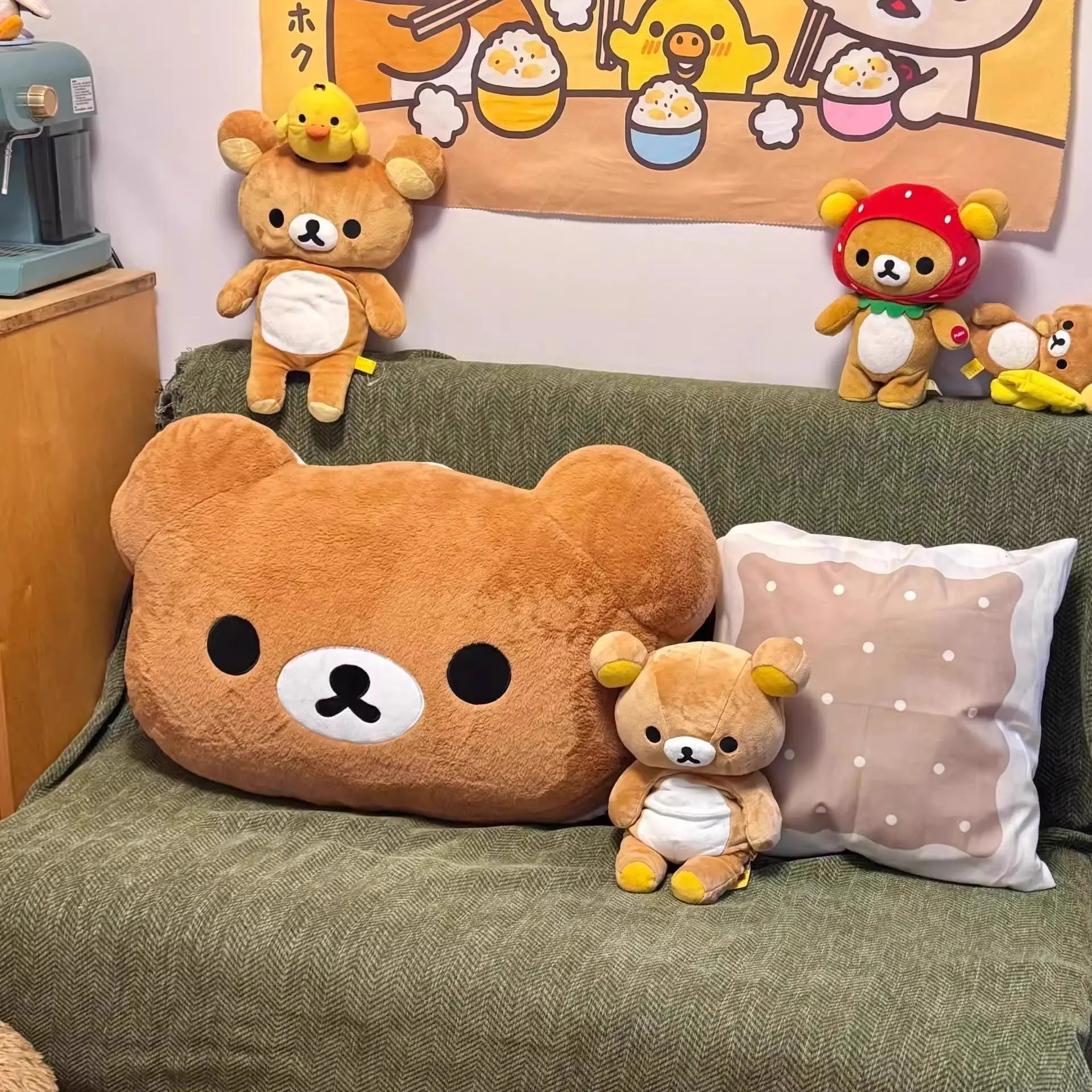 60CM Rilakkuma Plush Pillow Soft Fluffy Stuffed Bear Doll Cushion Backrest For Bedroom Sofa Bedside Cute Birthday Gift For Girls