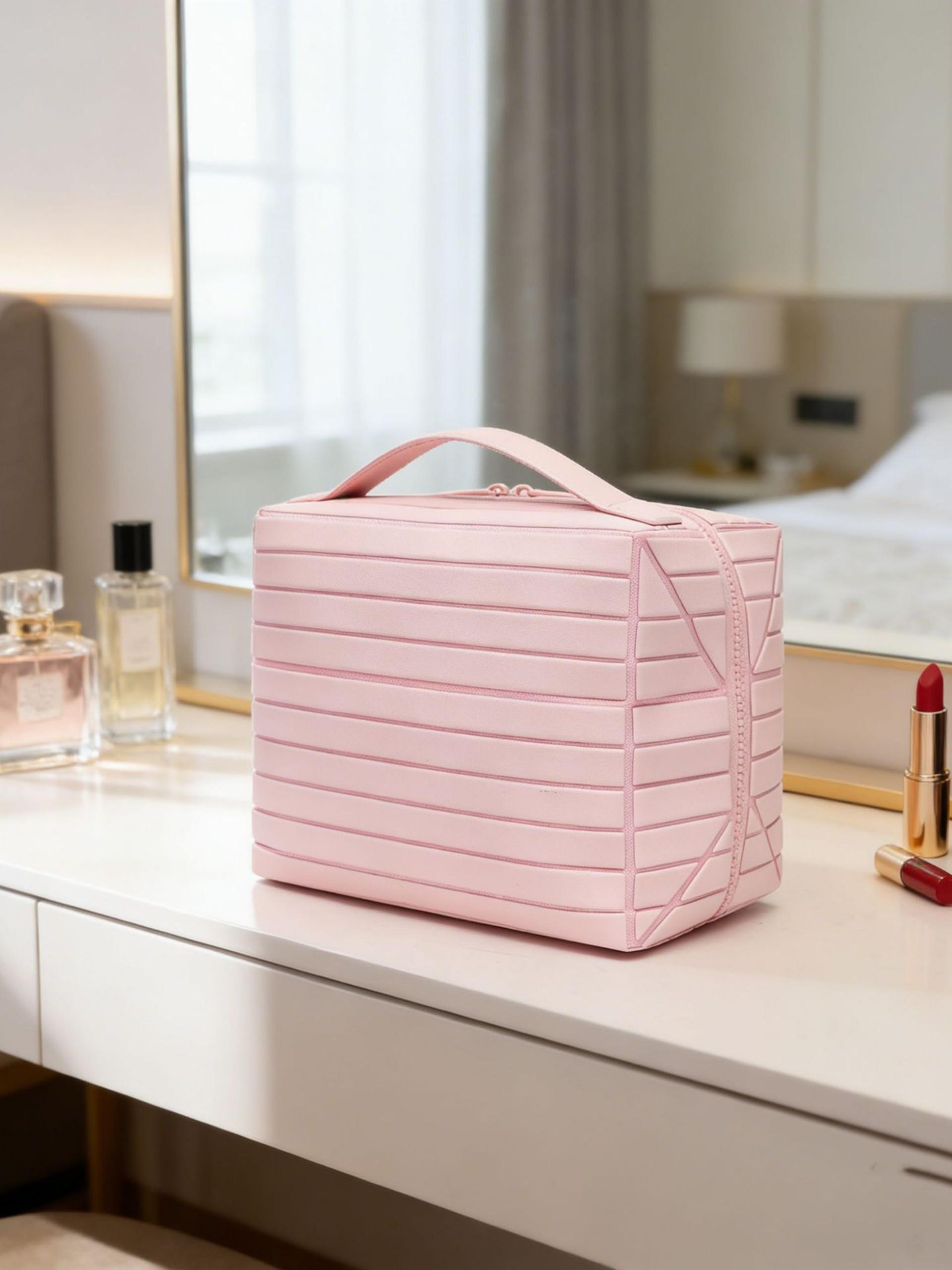 2026 New Geometric Diamond Pattern Makeup Bag, Foldable Large Capacity Divided Portable Cosmetic Storage Bag, Travel Wash Bag