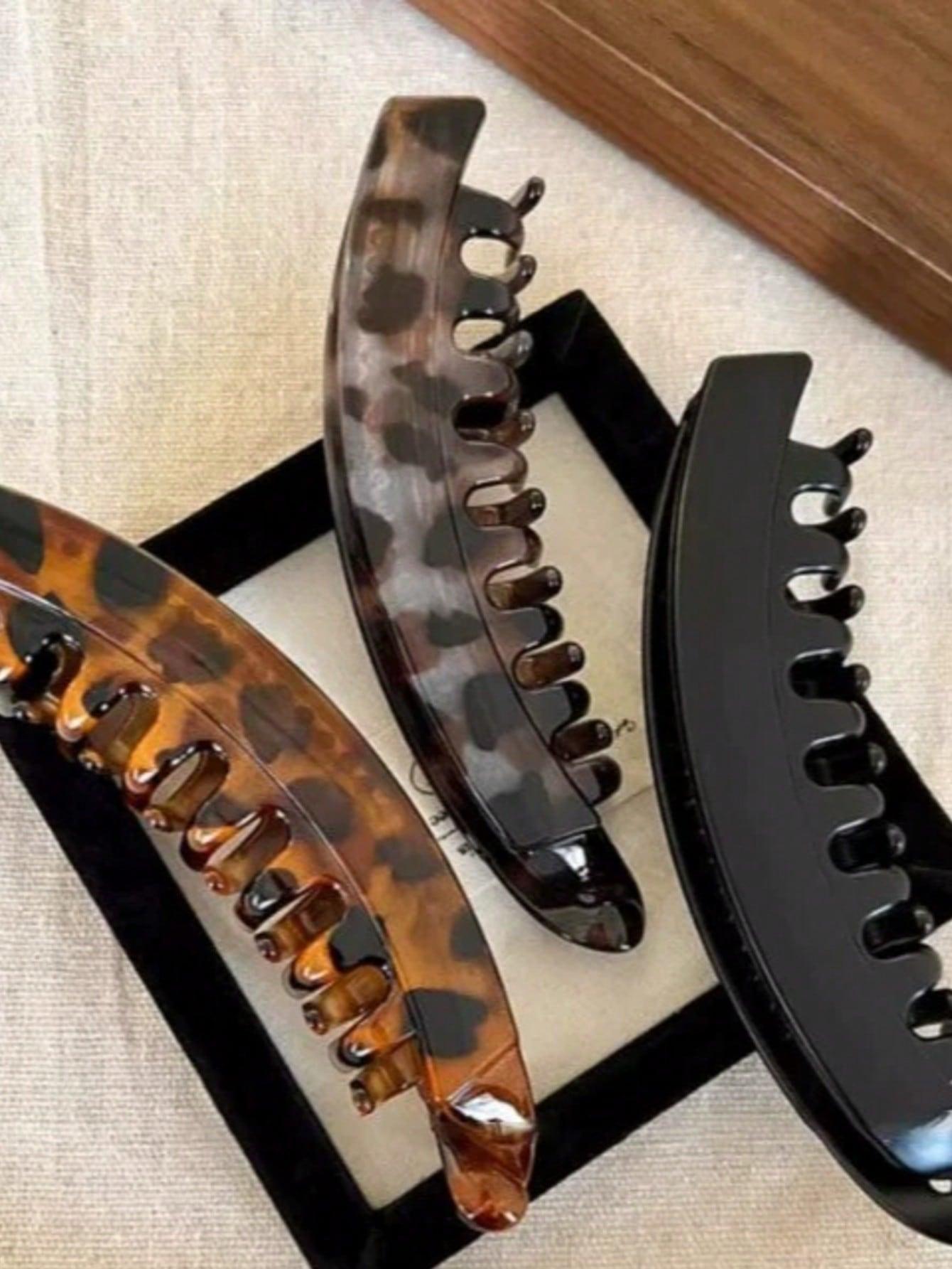 3pcs Non-Slip Large Banana Clips, Strong Hair Grip for Ponytails and Updos, Thickening Hair Volume, Leopard Print