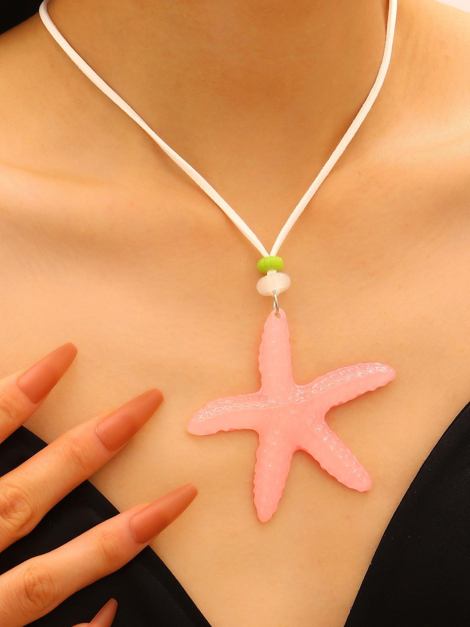 Holiday Island Long Blue Starfish Necklace for Women, Luxury High-End Collar Chain, Elegant Pendant Accessory, Perfect Gift Idea