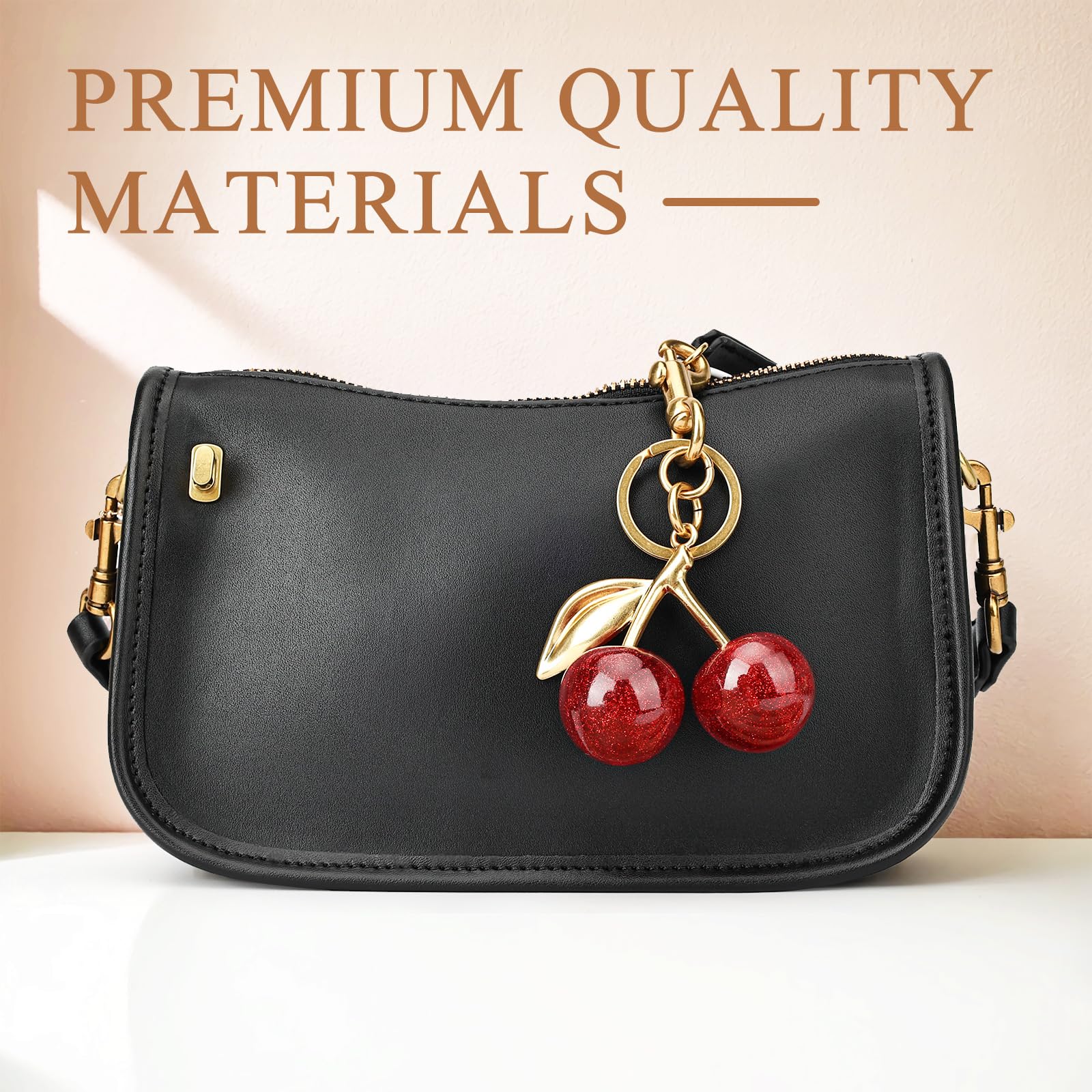 Cherry Bag Charm Keychain – Cute Personalized Engraved Keychains for Women | Car Keyrings for Leather Handbags & Adorable Essentials Add-Ons
