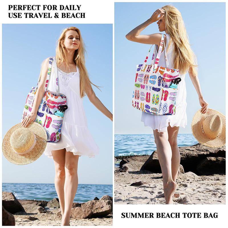 1pc  Large capacity beach bag, hand-held printed high aesthetic storage bag, fashionable and versatile,