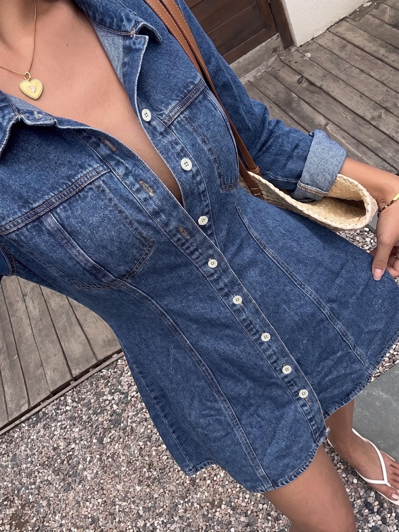 Women's 1 Piece Button Down Collared Denim Shirt Dress, Button Up Dress, Long Sleeve A-Line Mini Dress, Casual Summer Y2K Streetwear for Daily Wear, Beach, Party