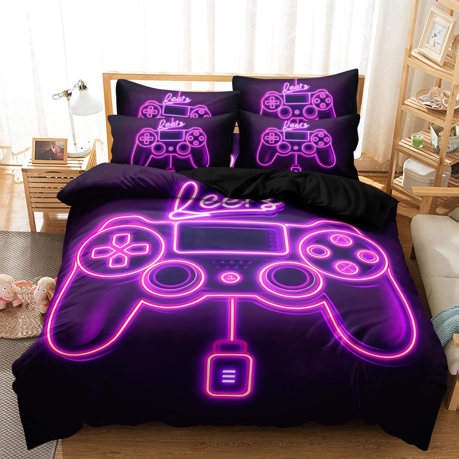 Video Game Controller Mouse Keyboard Headphone Pattern - Modern Fashionable Cool Gamepad Print - Boys Youth Gaming Equipment Bedding Set - 3pcs Duvet Cover Set (1Duvet cover+2Pillowcase ，No quilt)
