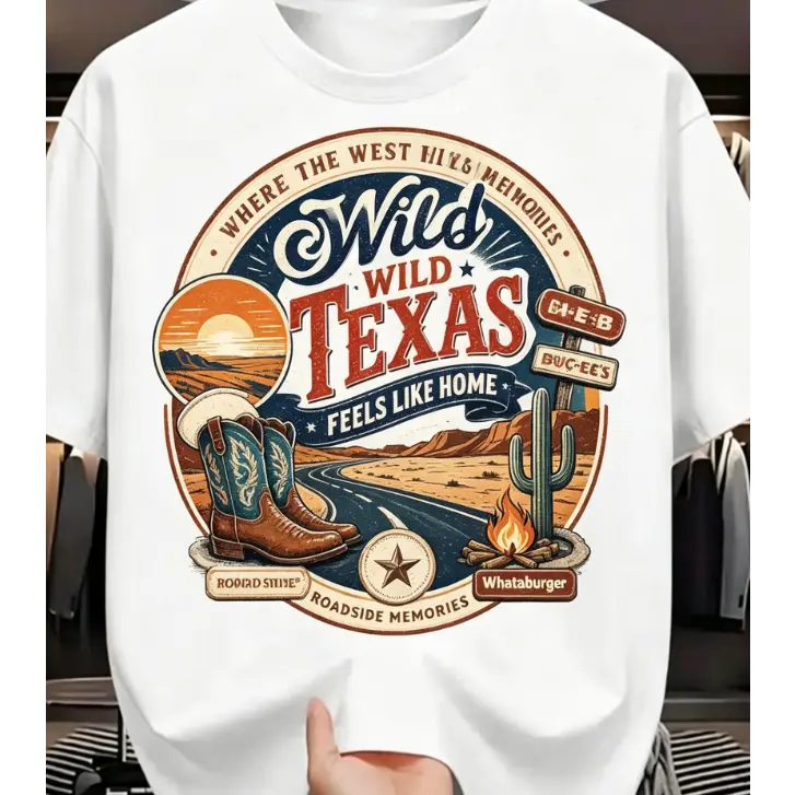 Men's Classic Oversized Comfort Cotton Crewneck Badge Tee - Retro Wild Texas Cowboy Boot, Cactus, Lone Star Graphic, Casual Short-Sleeve Tops, Western Vintage Fashion, Ideal Valentine Gift for Lovers
